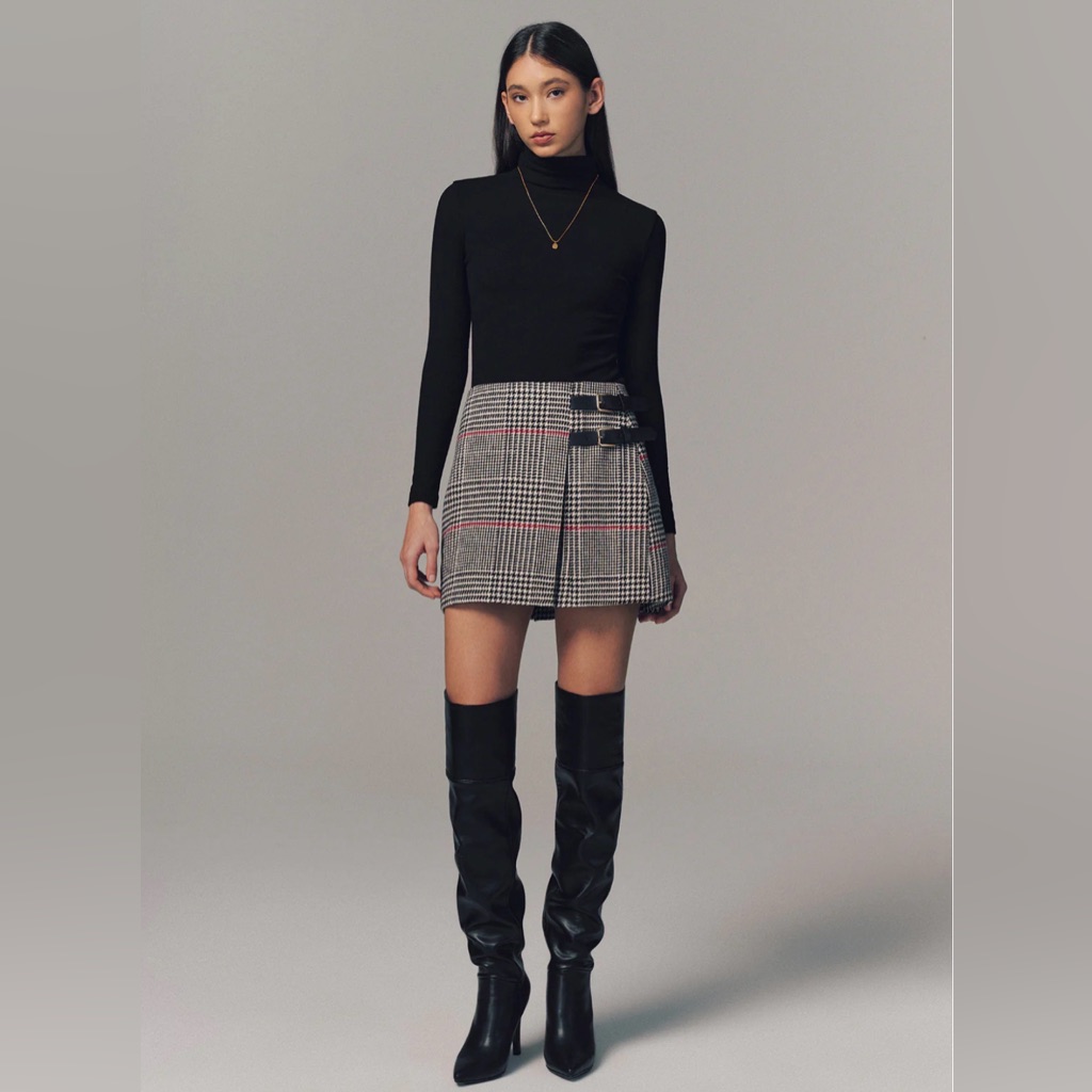 Nwt Commense Plaid Mini Skirt W/ Double Belt Xs